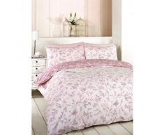 Just Contempo - Juego de funda nórdica y funda de almohada (algodón y poliéster, reversible), diseño de flores, mezcla de algodón, rosa, suelto