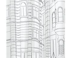 InterDesign Cityscape SC Cortina de baño con dibujo de casas | Cortinas para bañera o plato de ducha de 183 x 183 cm | Cortina de ducha con ojales | Poliéster blanco/negro