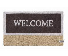 Young Generation YH 101392 - Felpudo de fibra de coco y zostera con látex antideslizante, con mensaje "Welcome", 74 x 44 cm aprox., color marrón y beige