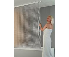 ECO-DuR 4024879002510 - Cortina de ducha enrollable (134 cm) diseño de peonzas color blanco