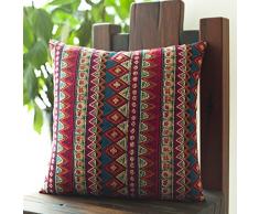MeMoreCool estilo étnico bohemio algodón manta funda de almohada, diseño de rayas de moda sofá cojín, Boho Decor almohada 18 "x18 – Utiliza para sofá/silla/cama, algodón, Rojo, 17 Inch by 17 Inch