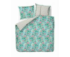 PIP reversible de ropa de cama de percal, 100 % algodón, azul, 135 x 200 cm + 80 x 80 cm