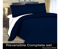 A&R - Juego de funda nórdica reversible, sábana bajera y fundas de almohada para cama de matrimonio (microfibra, 4 piezas), color azul