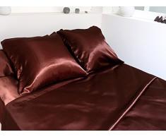 ZZZ 242063 - Juego de funda nórdica (poliéster, sábana de 240 x 300 cm, sábana bajera de 140 x 190 cm, 2 fundas de almohada 65 x 65 cm), color marrón satén