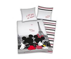 Juego de cama infantil, diseño de Mickey y Minnie Paris a 100% algodón, funda nórdica de 140 x 200 cm, 1 funda de almohada de 65 x 65 cm, multicolor