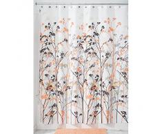 InterDesign Freesia Cortina de baño con estampado floral | Cortina de ducha de fijación firme | Cortinas para bañera o plato de ducha de 183 cm x 183 cm | Poliéster rojo coral/gris