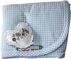 Minene 2061 - Funda protectora (para carrito y silla de coche, lado de algodón y lado de tejido de rizo), diseño de cuadros, color azul claro y blanco
