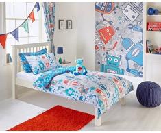Robots Boys Junior infantil Kids – Juego de cama de matrimonio juego de funda de edredón y funda de almohada, color azul