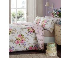 Flores crema colcha para cama funda de edredón y 2 funda de almohada juego de ropa de cama rosa Reversible nuevo