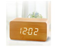 Highdas Nueva Moda Rectš¢ngulo Moderno Madera control de sonido USB/AA Bateršªa Powered Madera LED Imitaciš®n Wooden Clock Alarma Digital Reloj de escritorio with Thermometer Calendar Auto Brightness Ajuste Pantalla Individual