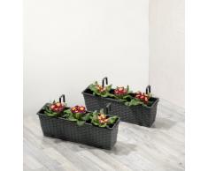 Jardinera para balcón de polyrattan incluye suspensión y sistema de riego,antracita, 12 mm, 2 piezas, 60 x 19 x 18 cm