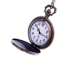 Reloj de Bolsillo Modelo "Caballos" con Mecanismo de Cuarzo de Reproducción Antigua, Esfera Blanca con Números Arábigos y Cadena Total Hunter de Diseño Vintage PW-46