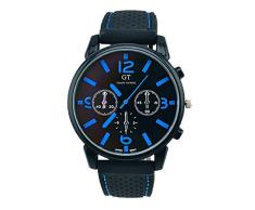 Reloj de hombre - GT Reloj de pulsera de acero inoxidable de banda de silicona de hombre Numero azul