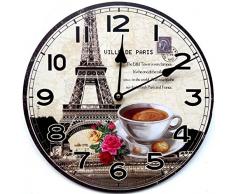 Tinas Collection - Reloj de pared para cocina (30 cm), diseño de taza de café con fondo de París