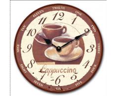Tinas Collection - Reloj de pared (30 cm de diámetro), diseño retro de dos tazas de café con texto "Cappucino"