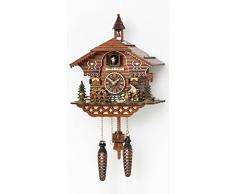 Reloj cucú de cuarzo Casa de la selva negra con leñador y rueda de molino que se mueve, con música, incluye baterías TU 4217 QM