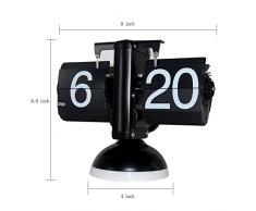 KABB Reloj Retro Auto Flip de Números Rotatorios, Stand de Mesa y Lámpara Vintage (Negro y azul)
