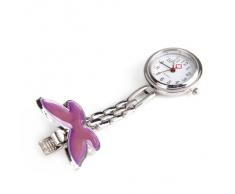 Reloj Bolsillo Metal Tipo Enfermera Mariposa Risa Esfera Redondo Violeta