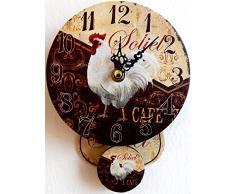 RELOJ DE PARED DISENO GALLO BLANCO RELOJ DE LA COCINA PENDULO -CUARZO - NOSTALGICO NUEVO - Tinas Collection