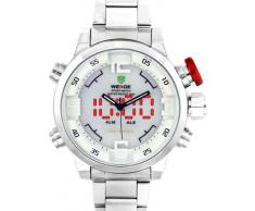 Alienwork DualTime Reloj Digital- Analógico XXL Oversized LED Multi-función Acero inoxidable blanco plata OS.WH-2309-2