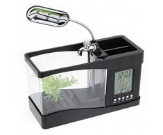 Escritorio Mini acuario pecera w / USB LCD temporizador reloj LED lámpara luz negra