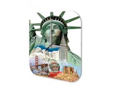 Reloj De Pared Gira Mundial Marke EE.UU. Estatua de la Libertad Monte Rushmore Plexiglas Imprimido 25x25 cm
