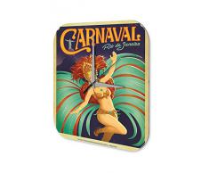 Reloj De Pared Gira Mundial Marke Carnaval de RÌo de Janeiro Mujer disfrazada tocado de plumas Plexiglas Imprimido 25x25 cm