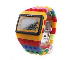 Sidiou Group Multi-Color Brick Block Style reloj de pulsera con luz de noche LED - Amarillo
