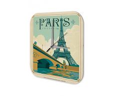 Reloj De Pared Gira Mundial Marke ParÌs Francia Torre Eiffel Seine Puente Plexiglas Imprimido 25x25 cm