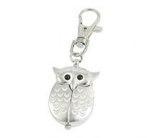 Metal Noche Colgante Buho Cierre Tipo Langosta Llavero Reloj Color Plata Blanco