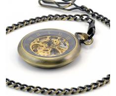 Infinite U Sin tapa Números Romanos Hueco Esqueleto Acero Mano-viento Reloj de bolsillo mecánico Bronce