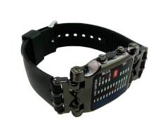 E9Q Mens Casual Fashion LED Luz indicadora binario Negro Fecha reloj del deporte