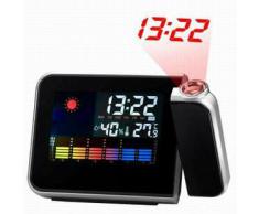 ESTACION METEOROLOGICA - PRITECH - CON PROYECTOR LED COLORES NEON Y RELOJ DESPERTADOR - WEATHER STATION PROJECTION CLOCK - CC-0302 - BAROMETRO HIGROMETRO TERMOMETRO