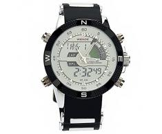 PIXNOR Hora Dual WEIDE WH-1104 impermeable de los hombres deportivos LED Digital reloj de pulsera de cuarzo con fecha cronómetro alarma correa de caucho (blanco)
