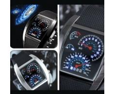 Turbo Blanco Azul Binario LED de matriz de puntos exhibición de múltiples funciones del reloj de la Aviación - Dial Negro / Blanco Dial
