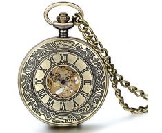 Jewelrywe reloj de bolsillo de cuarzo número romano hueco cubierto collar vintage de bronce de aleación de relojes mecánicos