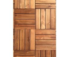 Click-Deck - Láminas de suelo de enganche de madera noble (72 unidades) Azulejos 4 tiras para patio, jardín, balcón, jacuzzi azulejo de 30 cm cuadrado