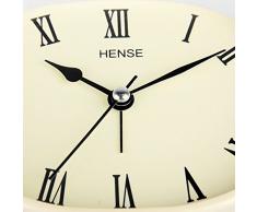 Hense Retro Vintage Mute silencioso movimiento de cuarzo Twin Bell Reloj despertador de mesa. Números Romanos analógico Dial dormitorio escritorio reloj despertador con luz nocturna HA04