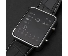 XIN&ZA Reloj Pulsera Unisex de LED Binario con Correa de Cuero PU (Negro)
