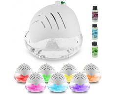 AMOS Purificador de Aire Fresco Ambientador Limpiador Ionizador Revitalizador con Luz LED con Colores Cambiantes & 3 x 30ml Esencias Fragancias Aromas (Blanco)