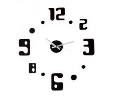 Reloj pared adhesivo negro números/puntos (60x60)