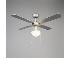 QAZQA Retro/Vintage ventilador de techo con luz WIND 42 gris-plateado, Vidrio, Madera, Metal, Redonda / Adecuado para LED E14 Max. 1 x 60 Watt