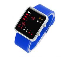 Reloj - SODIAL(R)Unisex De mujer Reloj Hombre Silicona Digital Rojo LED Deportivo Binario pulsera Color Del Articulo:Azul