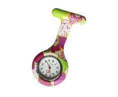 Reloj de Bolsillo en Silicona Multicolor Floreado para Enfermeros y Paramédicos con Cierre de Broche