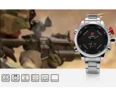 Shark SH103 - LED Reloj Hombre de Cuarzo, Correa de Acero Inoxidable Plateado