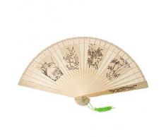 Plegable De Madera Tallada 4 Plantas Aromático Ventilador w Verde Borla
