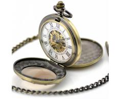 Infinite U Alta calidad Rueda Lupa Hueco Esqueleto Acero Doble tapas Reloj de bolsillo Mecánico
