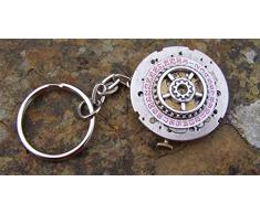 Steampunk del reloj llavero, cadena artes hechos a mano y arte, plata (6 ninguìn)