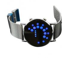 Reloj de Pulsera Espejo de Acero Inoxidable Círculos Azules Redondo con LED