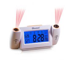 LEORX Calidad Prima giratoria proyección reloj de alarma con Snooze fecha temperatura Pantalla LED retroiluminada